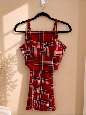 Red Plaid Bustier Dress